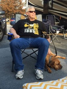Dad is hanging out in the Costco Tailgating Chair at a recent RV tailgate