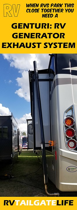 When RVs are parked close together at a tailgate lot, you need to use a Genturi RV Generator Exhaust System to protect you, your family, and your pets from carbon monoxide poisoning