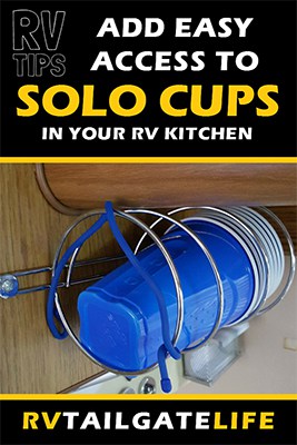 Add easy access to Solo Cups in your RV kitchen with this easy RV hack & RV modification for your RV kitchen