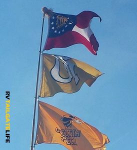 Fly team flags to show team spirit at your RV tailgate