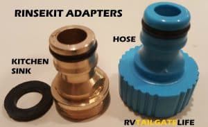 RinseKit portable shower adapters for filling from kitchen faucet or outside hose