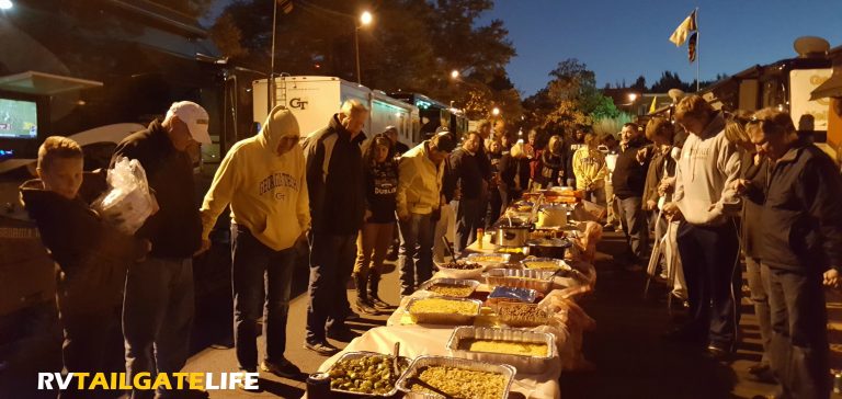 Bless this food at the RV Thanksgiving dinner feast