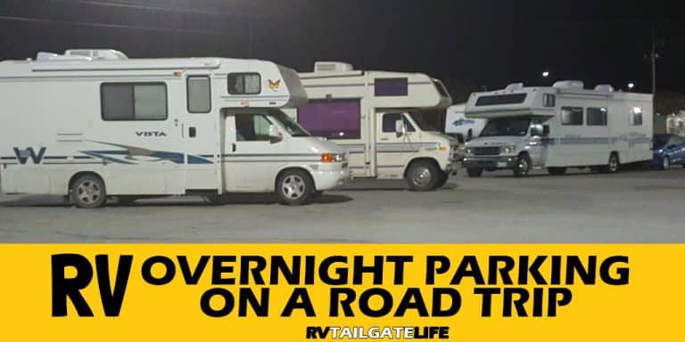 RVs parked in a Walmart parking lot overnight - RV Overnight Parking on a Road Trip