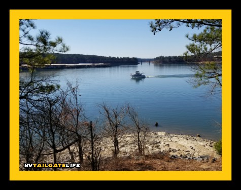 A boat out on Lake Allatoona near McKinney Campground
