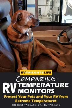 RV Pet Temperature Monitors protect your unattended pets from the dangers of high heat and even cold temperatures too. Also useful to protect the RV during winter from freezing pipes.