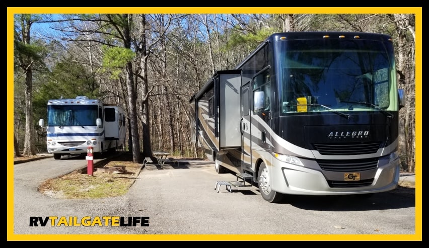 RVs parked at Oak Mountain State Park RV Campgrounds - spaces are good size but close to each other