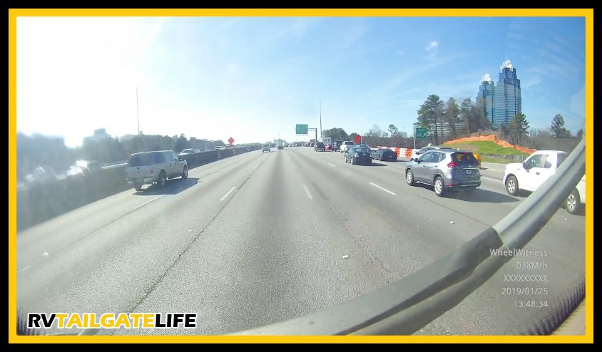 A still shot from the Wheel Witness HD Pro Dash Cam from the RV on a sunny day on the interstate