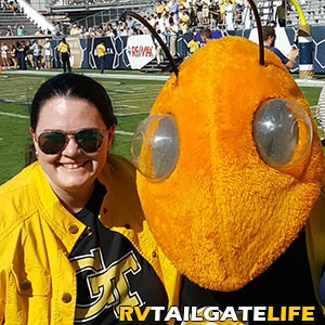 Kimberly from RV Tailgate Life and Buzz, the Georgia Tech mascot