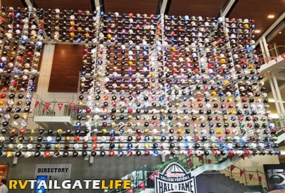 NCAA Division I football helmets at the College Football Hall of Fame