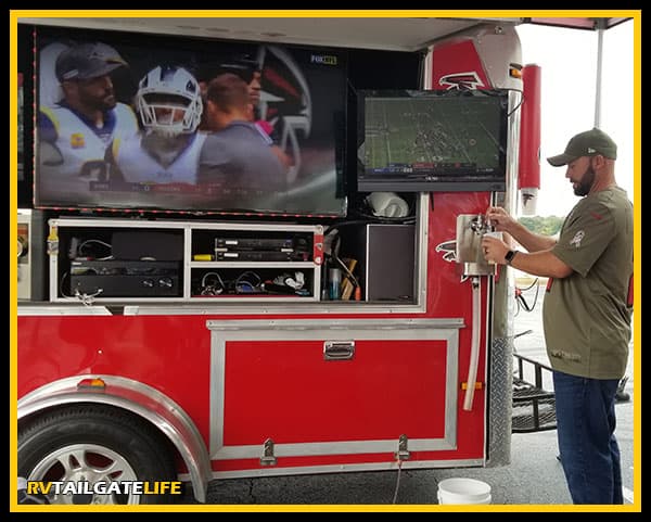 Falcons tailgate trailer TVs and beer!