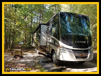 RV spot at Lake Powhatan, a National Forest RV campground near the Blue Ridge Parkway